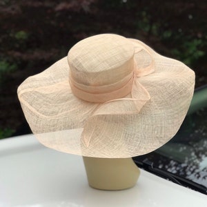 M509 (Hat Base + 2 extra Ribbons) Kentucky Derby hat base, Church hat base, Wedding, Tea Party Sinamay floopy Wide Brim Dress Hat Base image 5