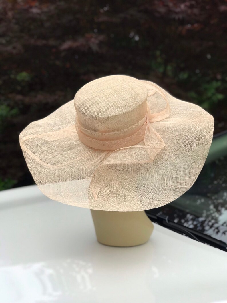 M509 (Hat Base + 2 extra Ribbons) Kentucky Derby hat base, Church hat base, Wedding, Tea Party Sinamay floopy Wide Brim Dress Hat Base image 5