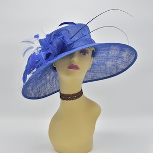 M97( Royal Blue )Kentucky Derby Hat, Church Hat, Wedding Hat, Easter Hat, Tea Party Hat, Formal Hat 3 Layers Wide Brim Sinamay Hat