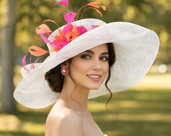 White sparkle sun hat with hot pink ribbon & bow Scalloped Edge Youth Sun Hat | Hobby Lobby | 6026488 main image 2