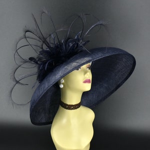 M22022( Navy hat ) Audrey Hepburn  Hat 19.75&quot; Wide Brim Sinamay Hat