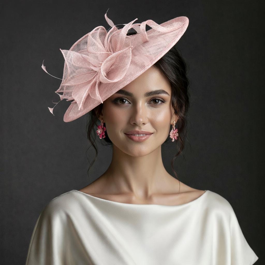 Fleur de Paris New Orleans Pink Rose Feather Floral Cocktail Hat Fascinator Pink Beige Rose Fascinator Hat: Pink FeatherHat, Pink Blush  main image 4
