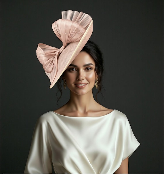MF9006 Blush Pink Sinamay Fascinator Hat With Sculptural  display picture 3