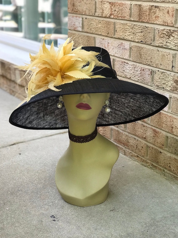 Black Hat W/ Gold Trim Fancy Church Party Special Funeral Ladies Polypropylene Ladies Black Funeral Hats | eBay UK main image 4