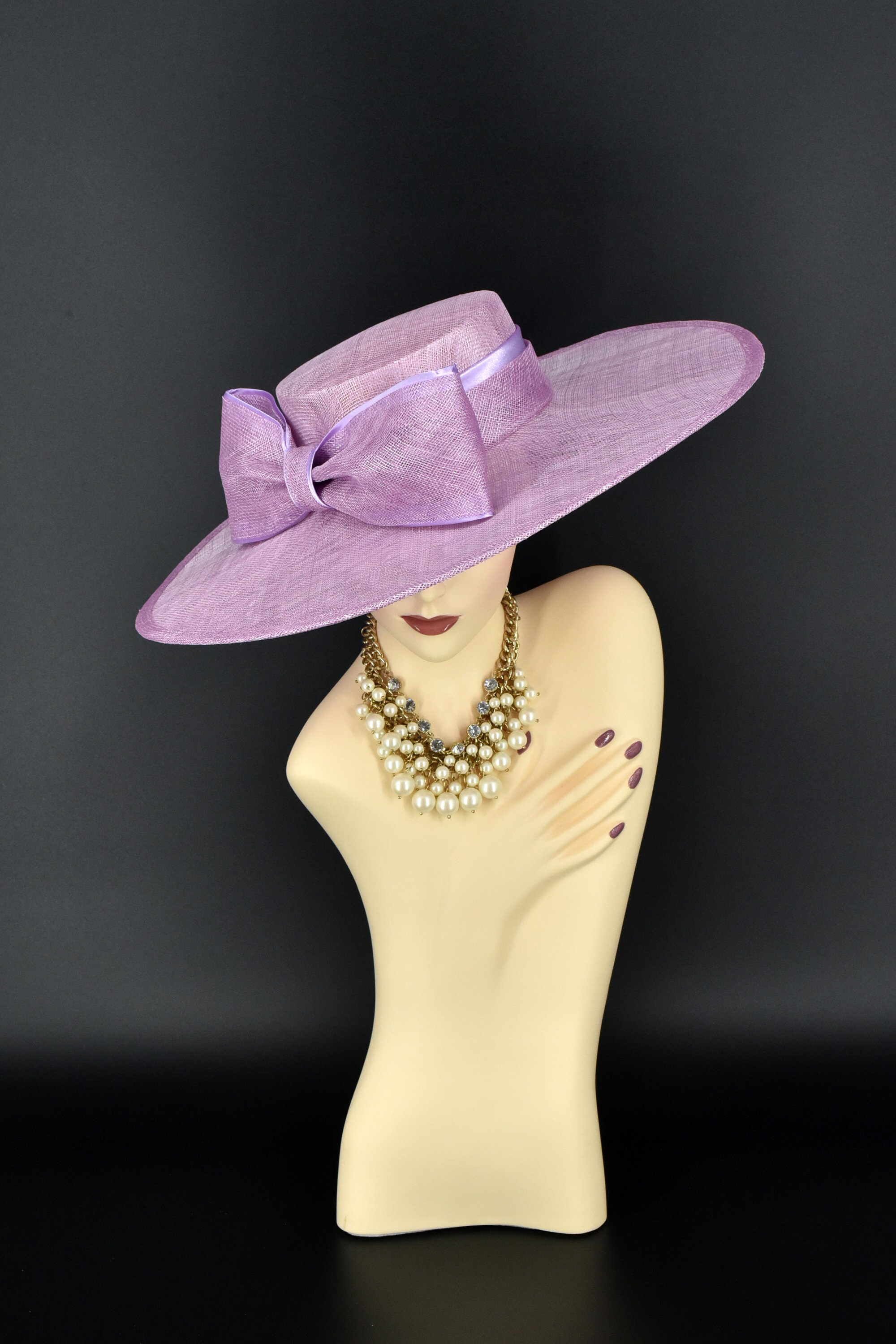 M23155 ( Lilac ) Wide Flat-brim Sinamay Fascinator Hat for