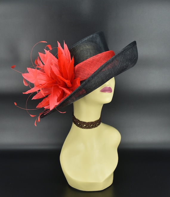 Georgi Red Church/Kentucky Derby Hat with Textured Lace Accents Georgi | Accessories | Georgi Black Churchkentucky Derby Hat  main image 4
