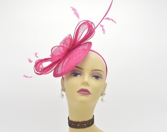 SF542 ( Hot Pink ) New Kentucky Derby, Church, Wedding, Tea Party, Easter Sinamay Small Fascinator Cocktail Headband