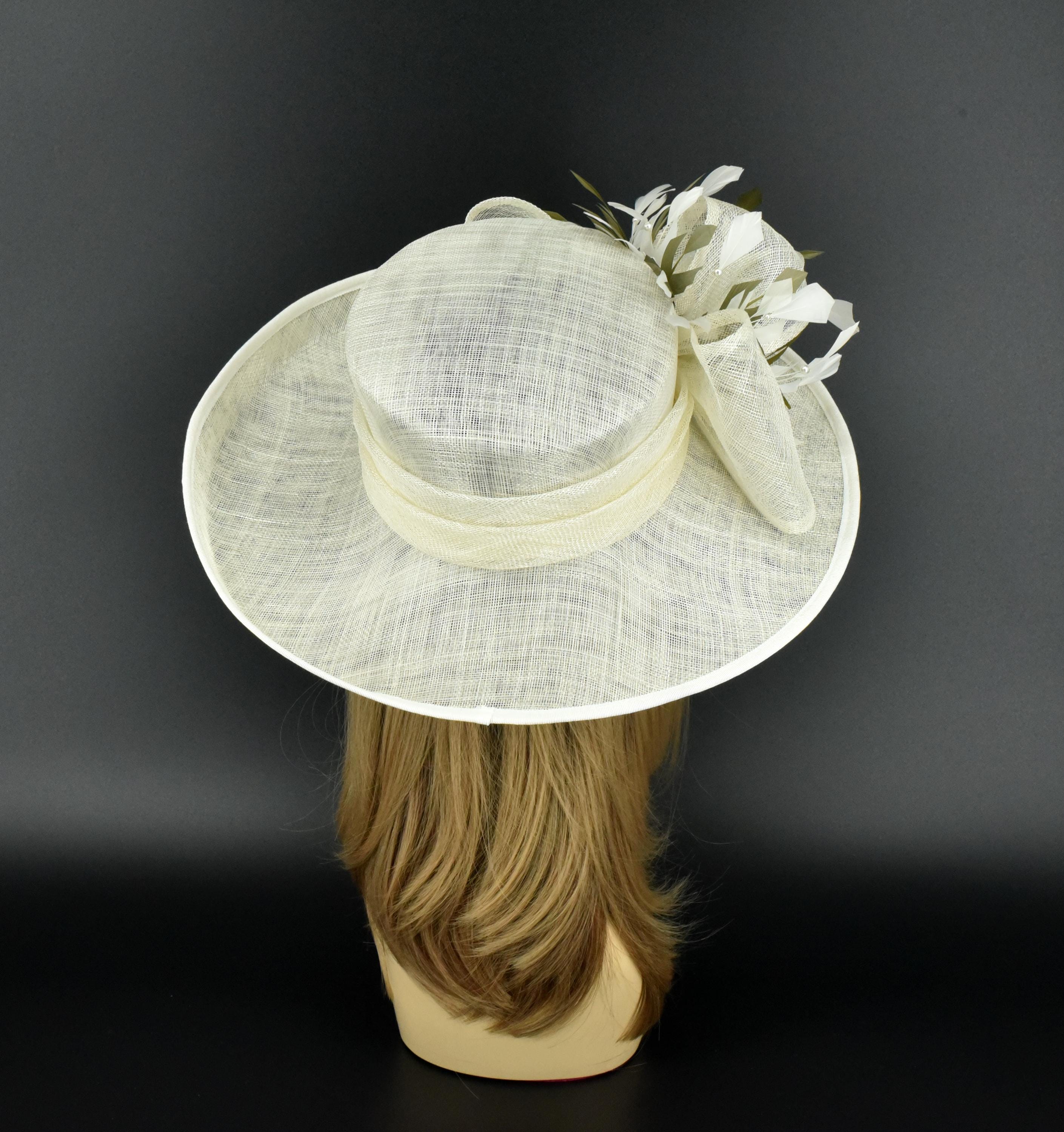 M4003 ( Ivory/olive Green )kentucky Derby Hat, Church Hat, Wedding