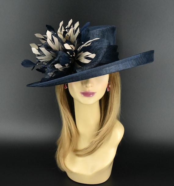 M4003 ( Dark Navy/taupe )kentucky Derby Hat, Church Hat  display picture 1