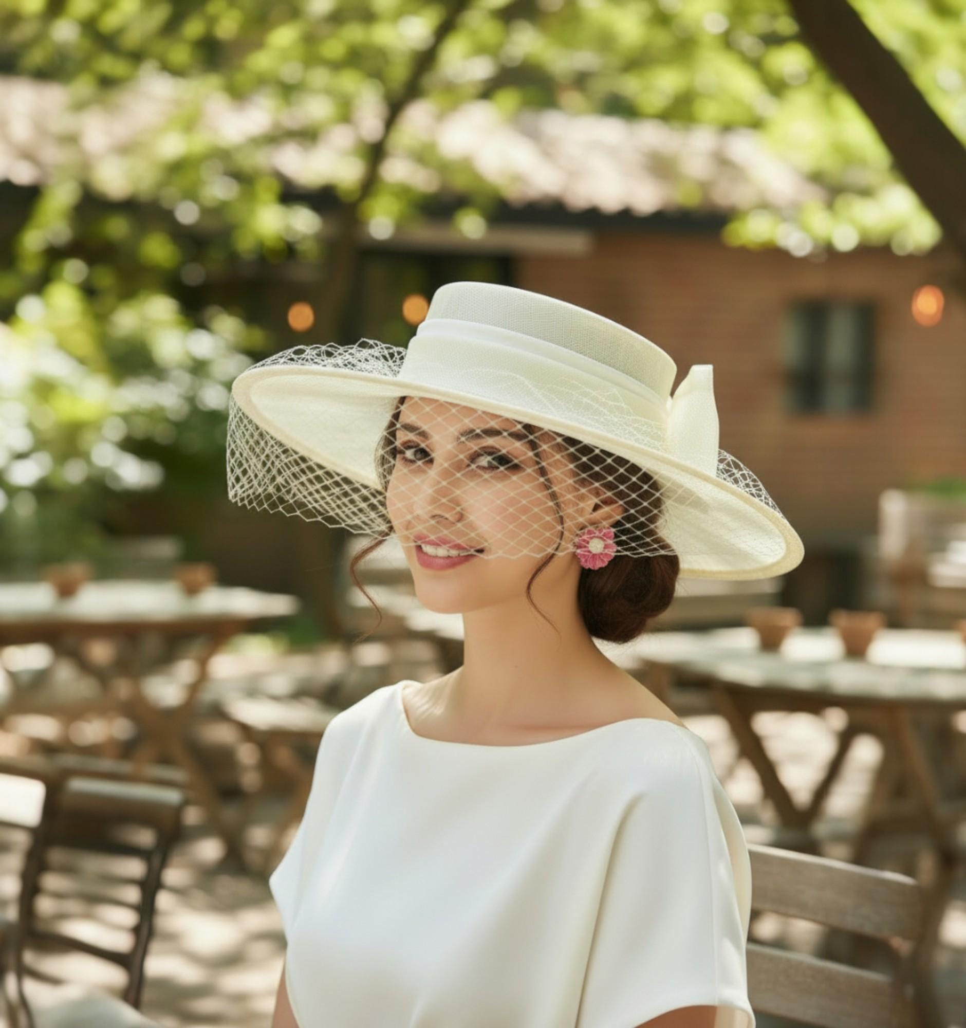 M23156V ( Ivory Hat ) Medium Flat-brim Sinamay Fascinator Hat for