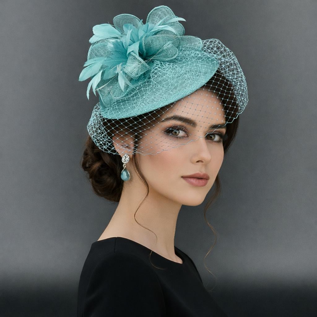 Aqua Women’s Statement Fascinator Hat with Pearl Trim Aquamarine Kentucky Derby Fascinator Hat for Women, Lady  main image 2