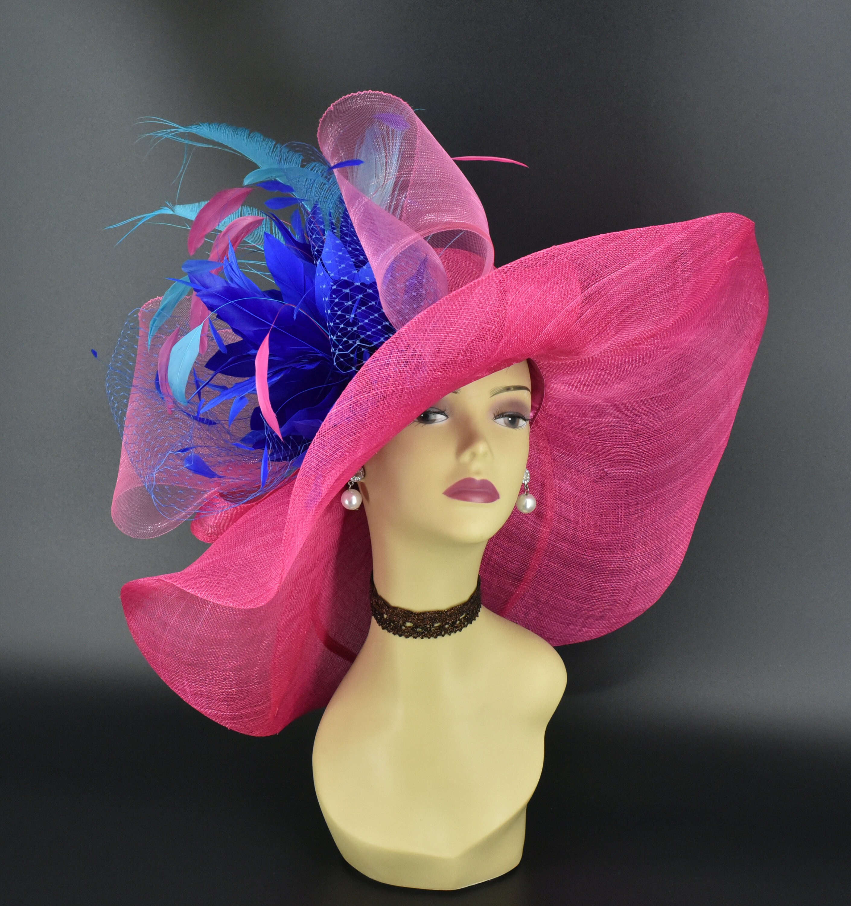 SD518 ( Hot Pink Royal Blue Turquoise ) 8” Jumbo Wide Brim