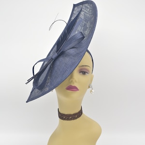 MF173( Navy Blue )Jumbo Kentucky Derby Wedding Easter Tea Party Royal Ascot Sinamay & Quills, Feather, Ribbons Headband Large Fascinator