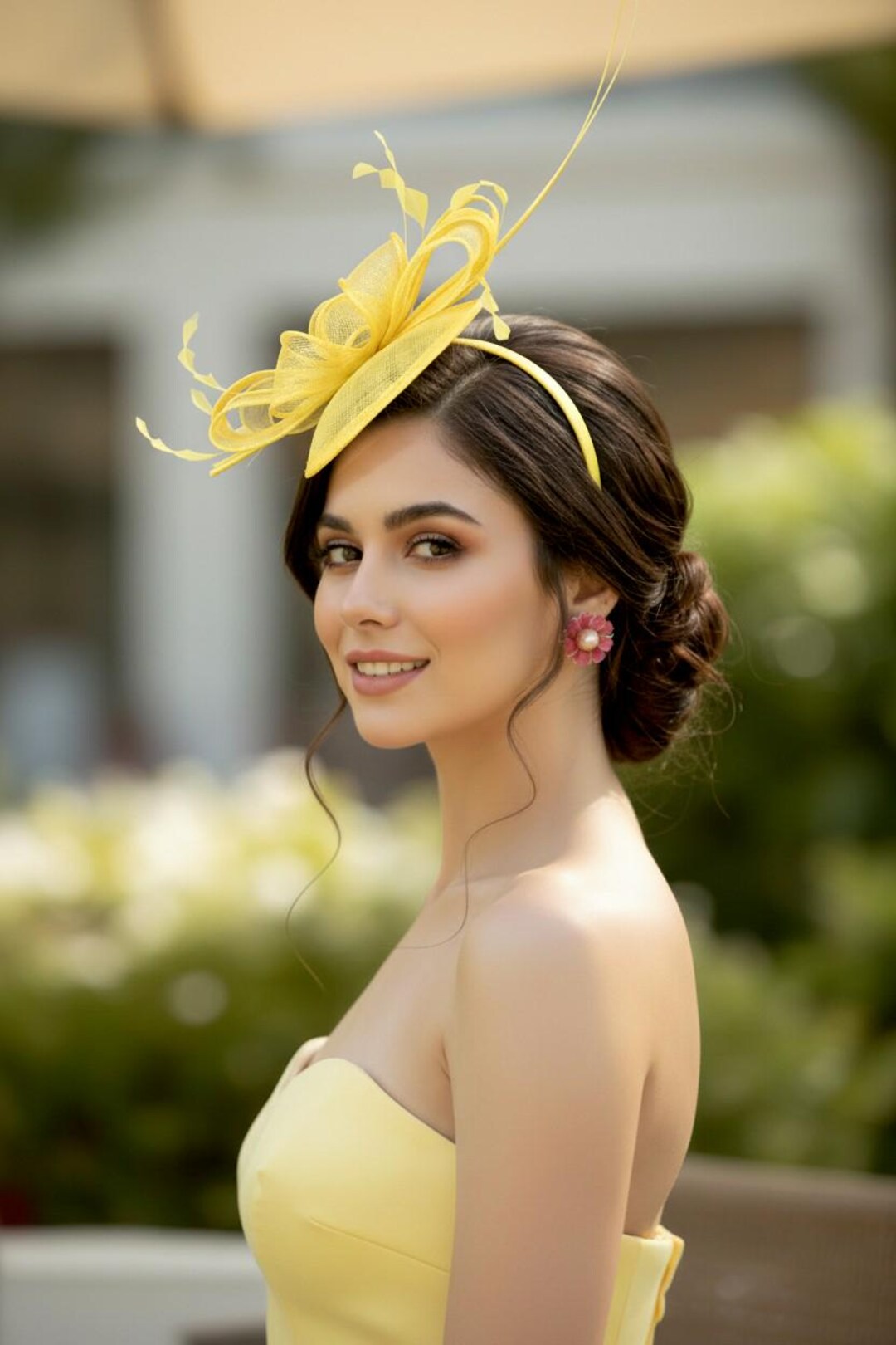 Beautiful Yellow Ribbon Sculpted Fascinator Derby Races Tea Parties Soir HUANIZI Tea-Party Fascinator Derby Hat for Party Wedding  main image 4