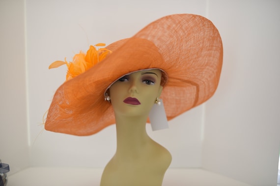 M508 ( Orange Hat ) Kentucky Derby Hat, Church Hat, Wedding  display picture 1