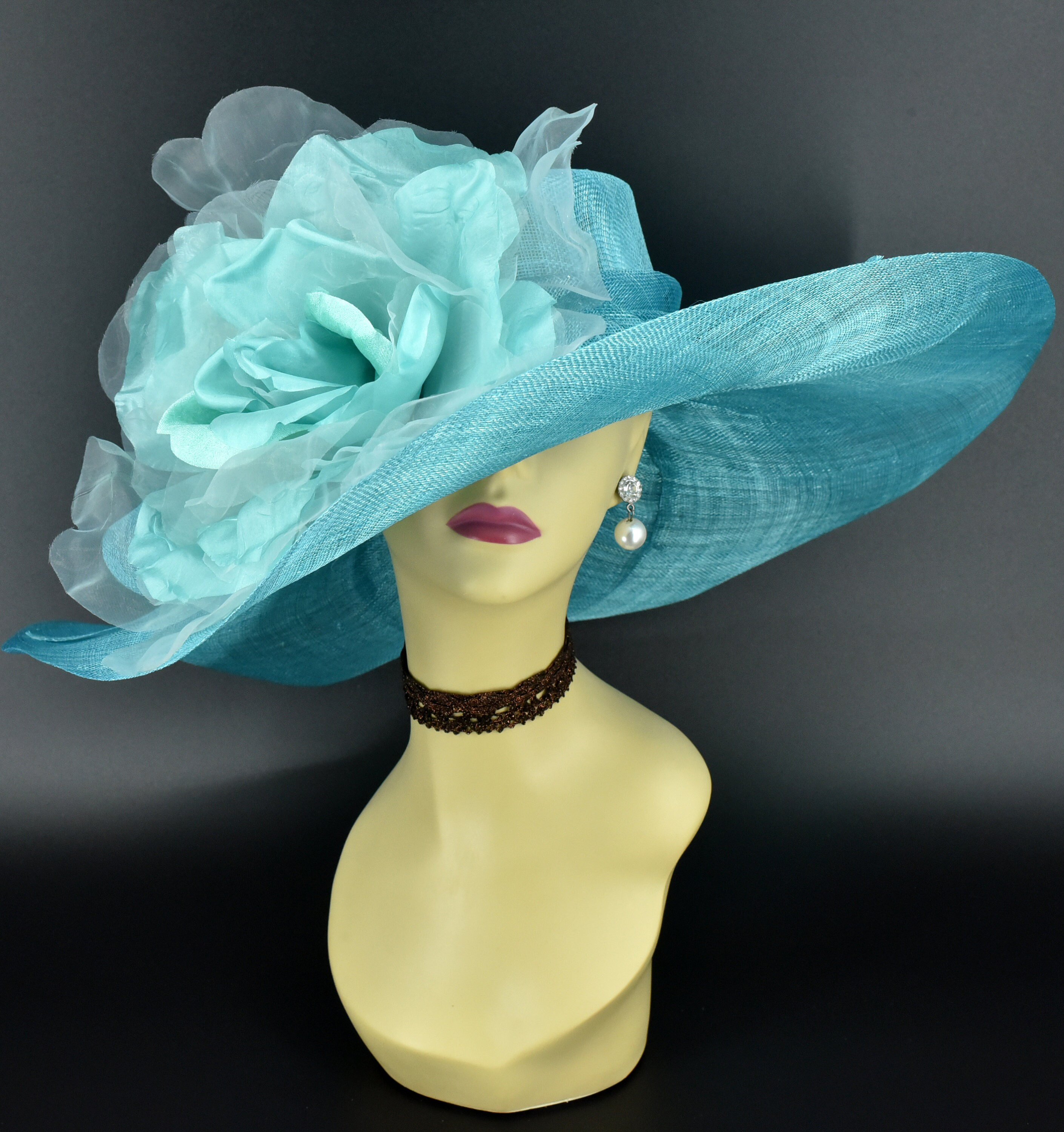 M509 ( Turquoise Hat ) Kentucky Derby Hat, Church Hat, Wedding Hat