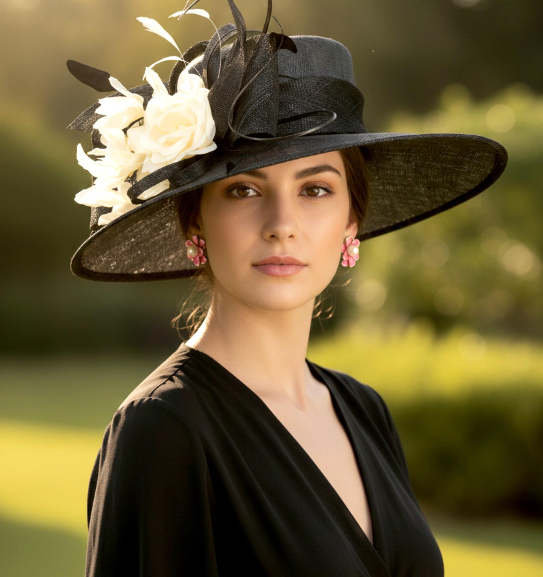 Vtg Black Hat Church Kentucky Derby Easter Milan By Charm Women’s Gold Flower In honor of Kentucky derby, I main image 2