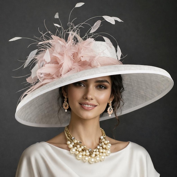 SF006( White Dusty Pink ) Kentucky Derby Hat, Wedding Hat  display picture 1
