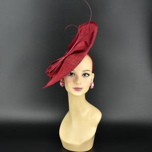 MF173( Burgundy )Jumbo Kentucky Derby Wedding Easter Tea Party Royal Ascot Sinamay & Quills, Feather, Ribbons Headband Large Fascinator