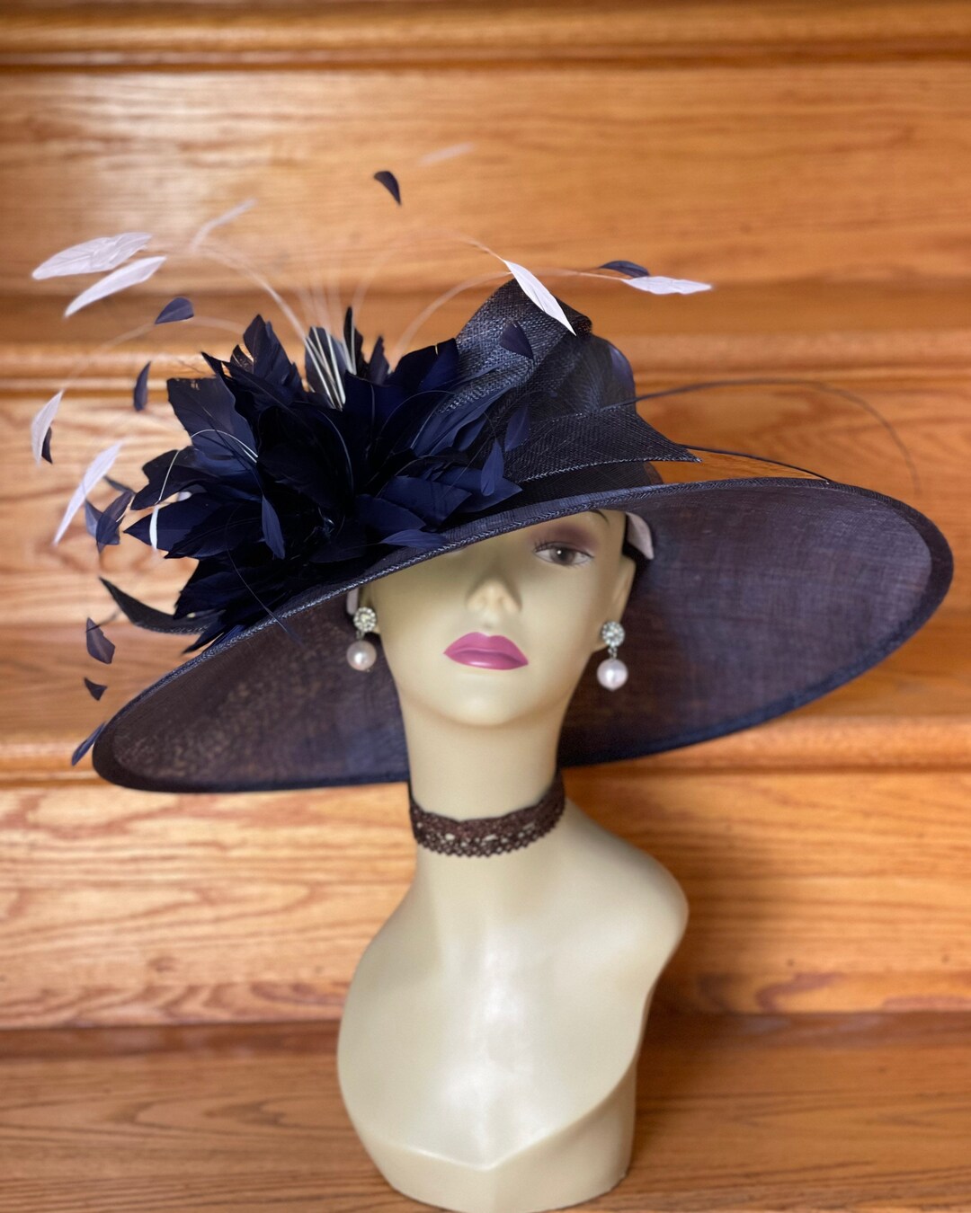 M936 Dark Navy/navy/white Hat Kentucky Derby Hat, Wedding Hat, Easter