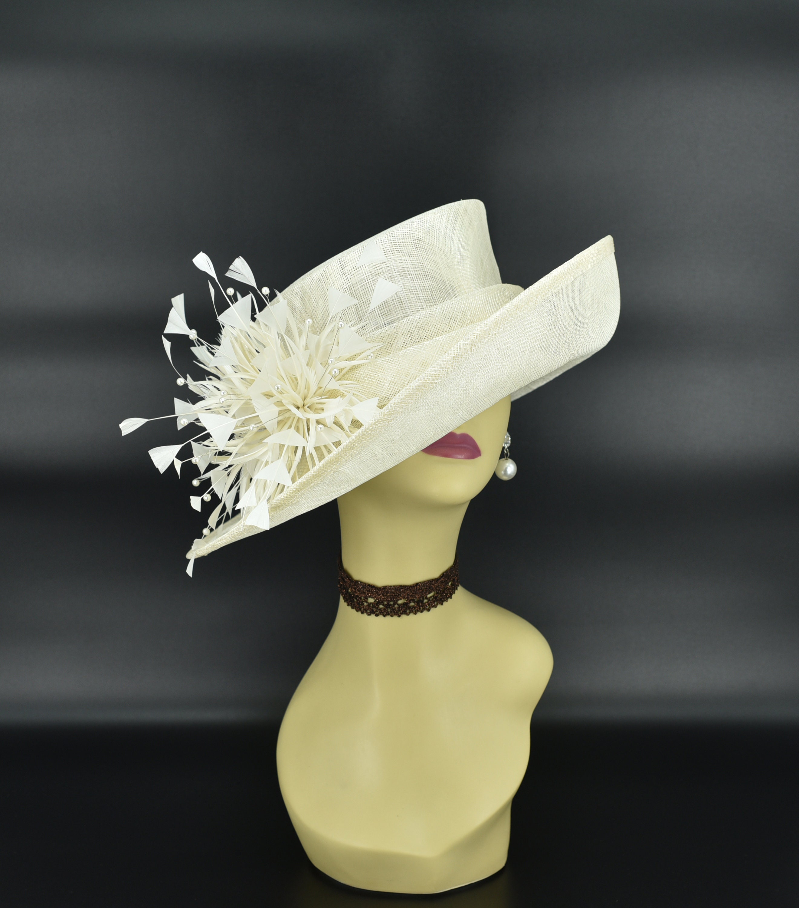 M903( Ivory + More Colors Options ) Kentucky Derby Hat 