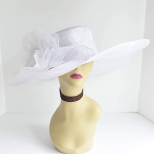 M509 ( White ) Kentucky Derby hat, Church hat, Wedding hat, Tea Party hat Jumbo 22&quot; Silk Flower Floopy Wide Brim Woman Sinamay Dress Hat