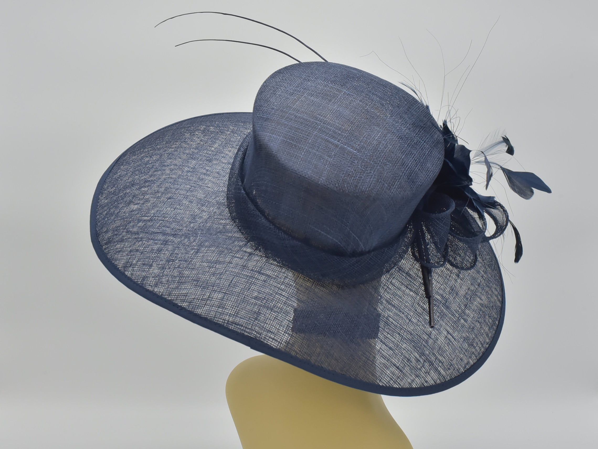 Nordstrom Navy Blue Wide Brim Sinamay Mesh Elegant Church Wedding Derby Hat OS M509 ( Navy Blue ) Kentucky Derby Hat, Church Hat, Wedding  main image 3