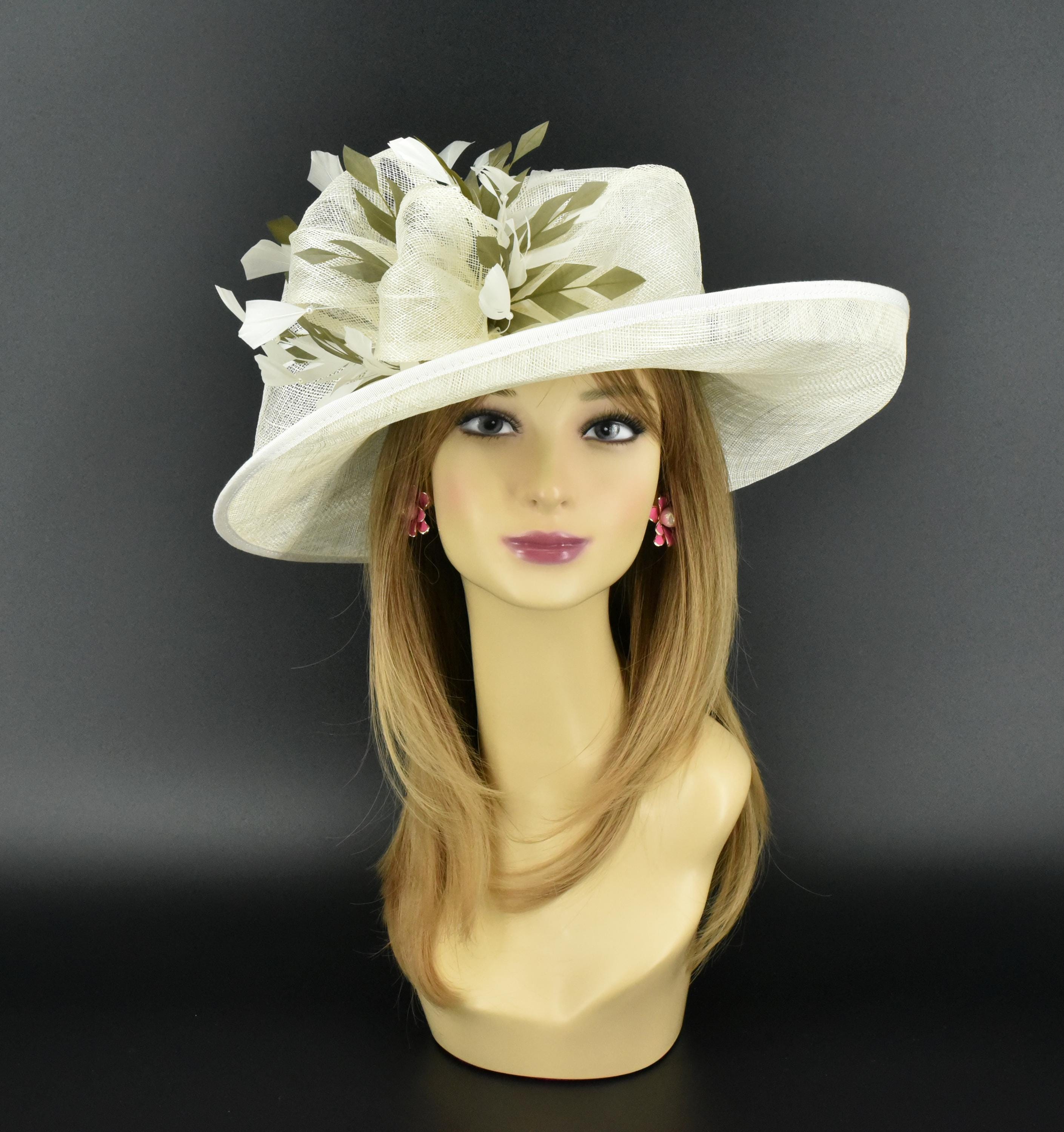 M4003 ( Ivory/olive Green )kentucky Derby Hat, Church Hat, Wedding
