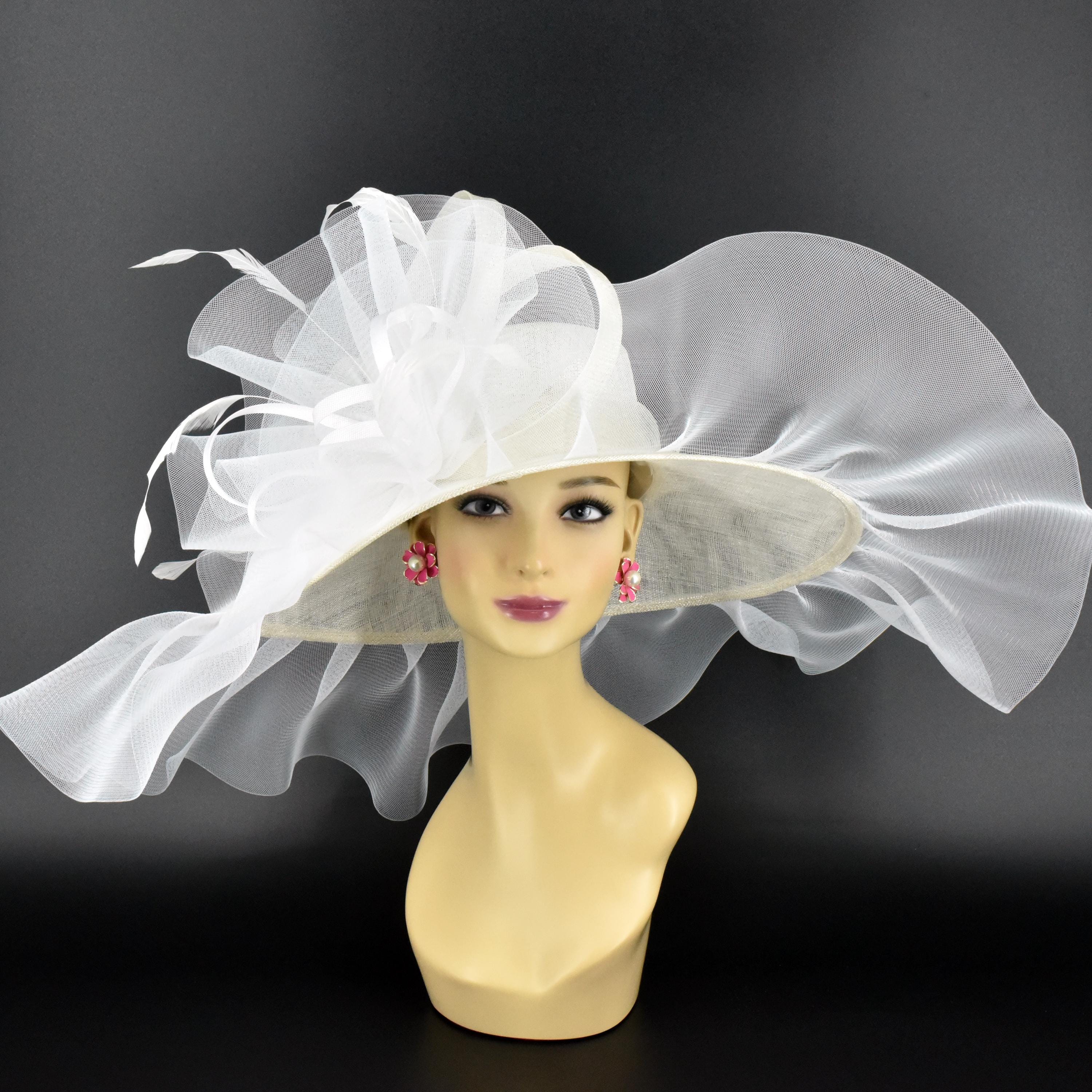 4219 Women Kentucky Organza Hats Bride Wedding Fascinators Elegant Big Wide Women Organza Kentucky Fascinator Hat Fascinator Stretchy  main image 2