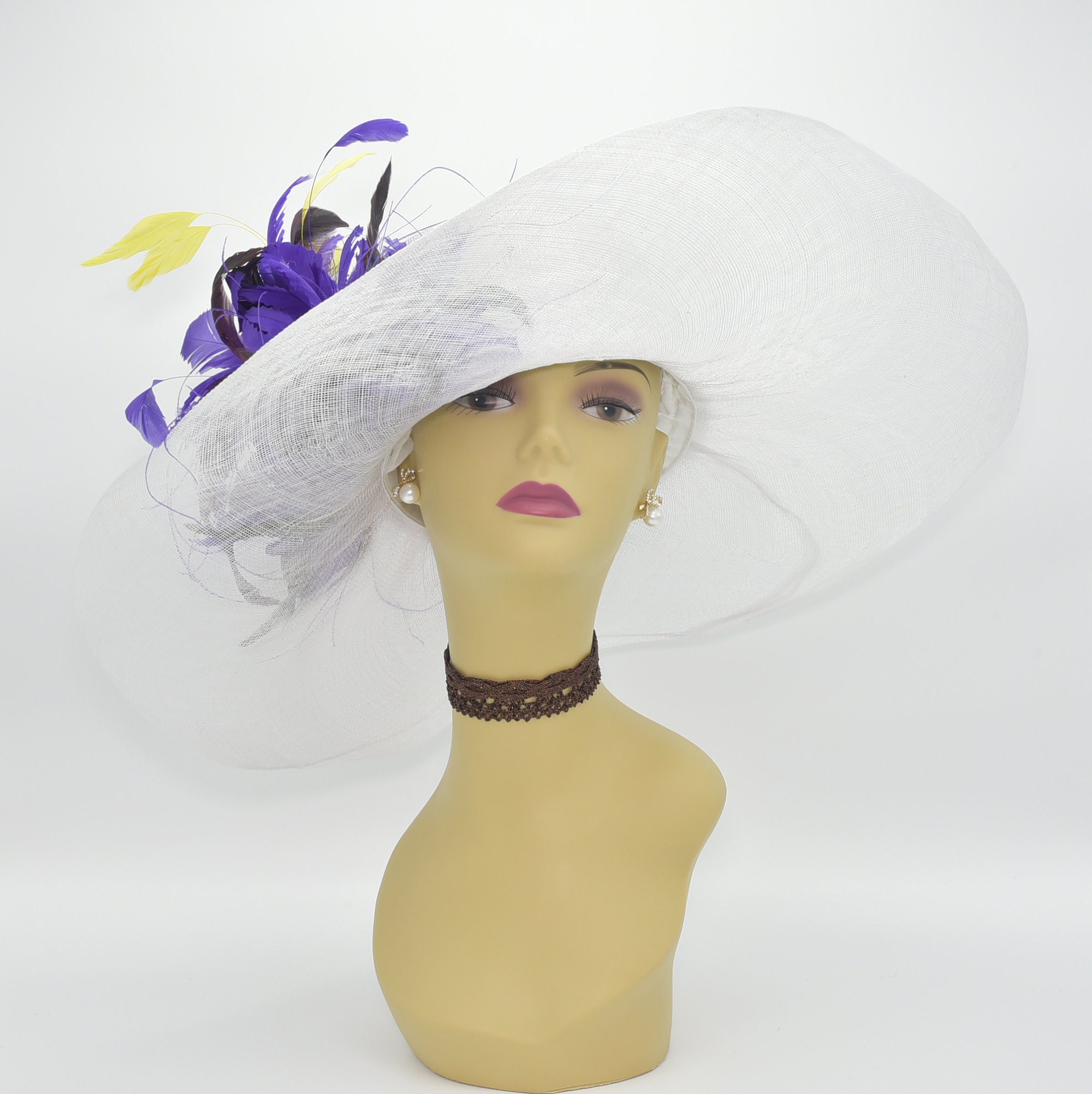 Sdwhite/purple/lime Greenkentucky Derby Hat, Church Hat, Wedding