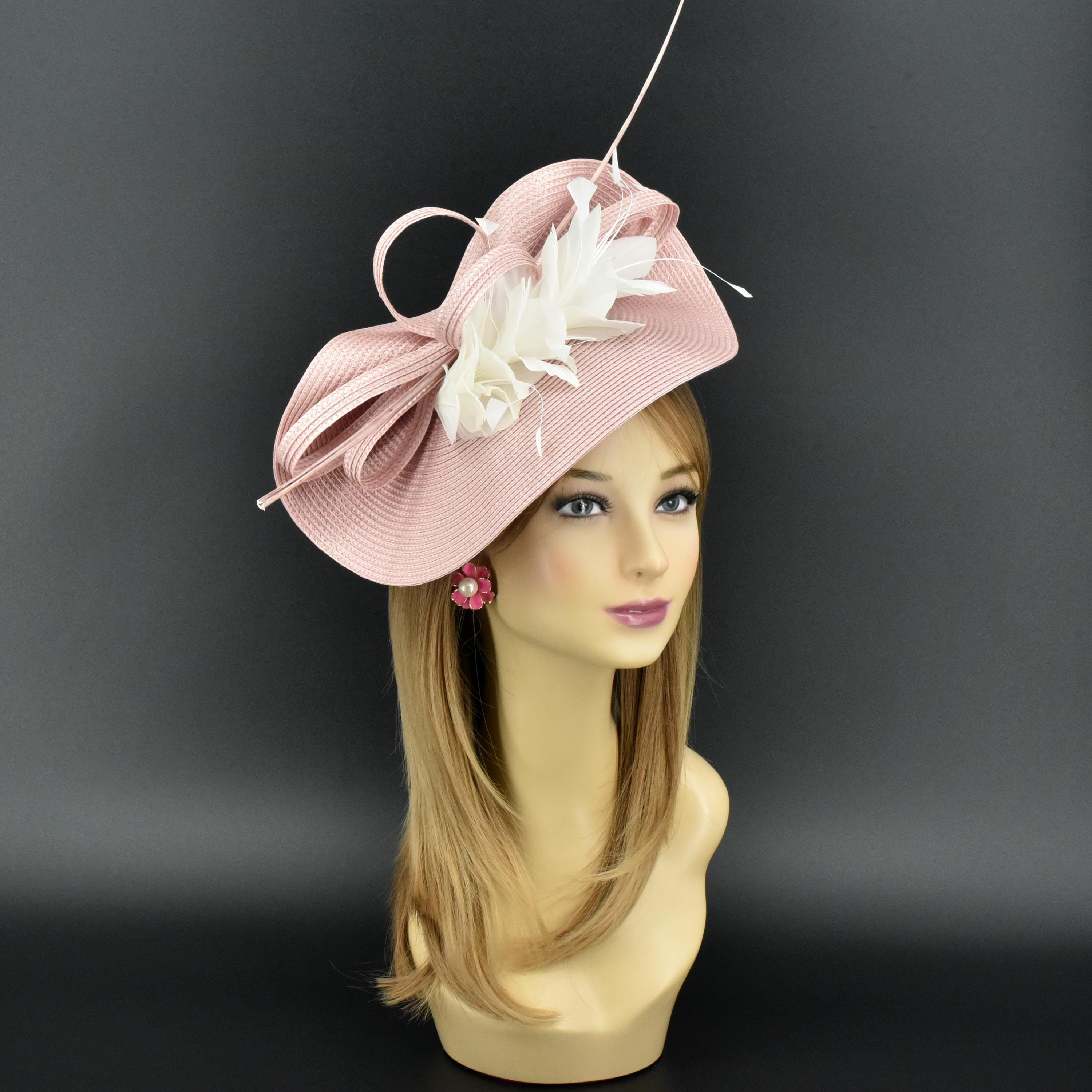 FA2601 Blush Pink With White Feather Flower Fascinator Hat | Kentucky ...