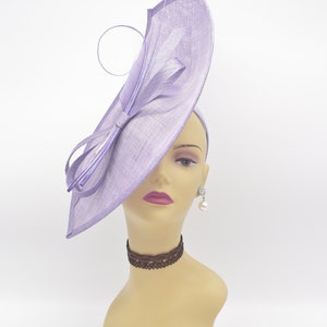 MF173( Lavender )Jumbo Kentucky Derby Wedding Easter Tea Party Royal Ascot Sinamay & Quills, Feather, Ribbons Headband Large Fascinator