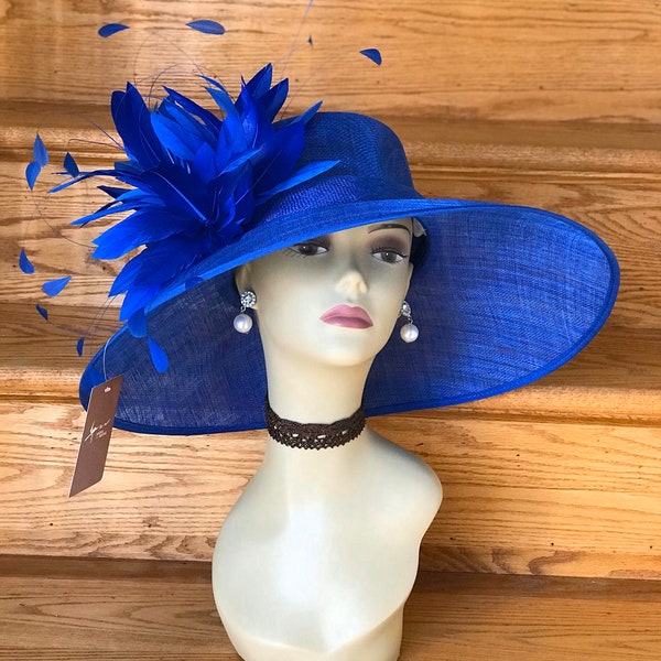 SD17 (Azul real + Más opciones de colores) Sombrero Derby de Kentucky, Sombrero de iglesia, Sombrero de boda, Sombrero de Pascua, Sombrero de Sinamay de ala ancha para fiesta de té