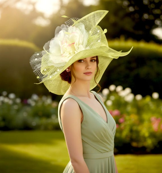 M23157S Lime Green/pink/ivory Wide-brim Sinamay Hat With  display picture 2