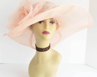 Lt. Peach fancy, lace Derby, High Tea, Church hat (012) Pink Peach Ombre Kentucky Derby Hat, High Tea Ivory White  main image 3