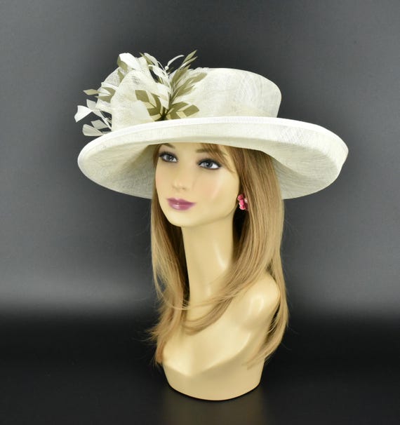 M4003 ( Ivory/olive Green )kentucky Derby Hat, Church Hat, Wedding