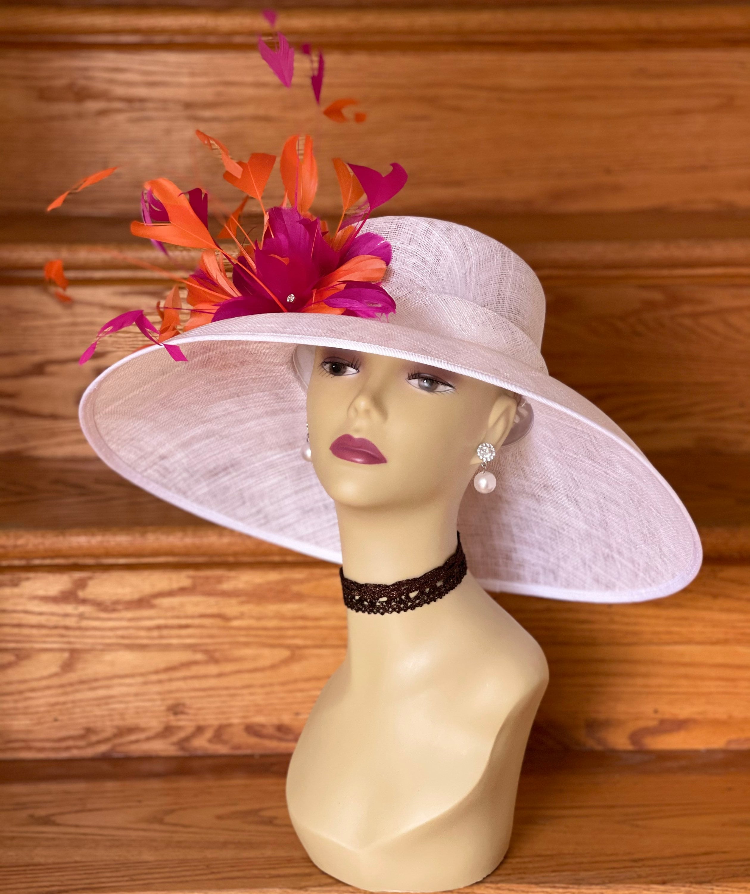 7254 Sinamay Fascinator Hats For Women Church Kentucky Derby Hat Flower Kentucky Derby Hat Fascinator Orange Sinamay Fascinator With  main image 2