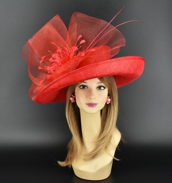 M2446 Red Wide-brim Sinamay Hat – Kentucky Derby | Royal 