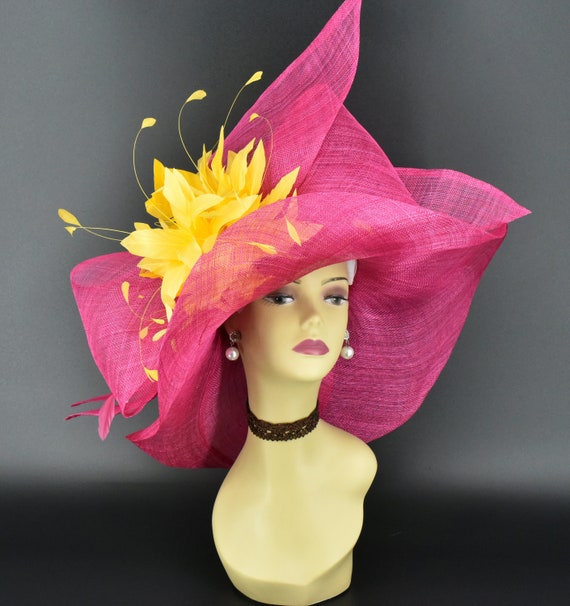 Pink Wide-Brim Hat with Bow Accent Pink Baseball Cap Women Colorful Big Brim Straw Bow Hat Sun  main image 4