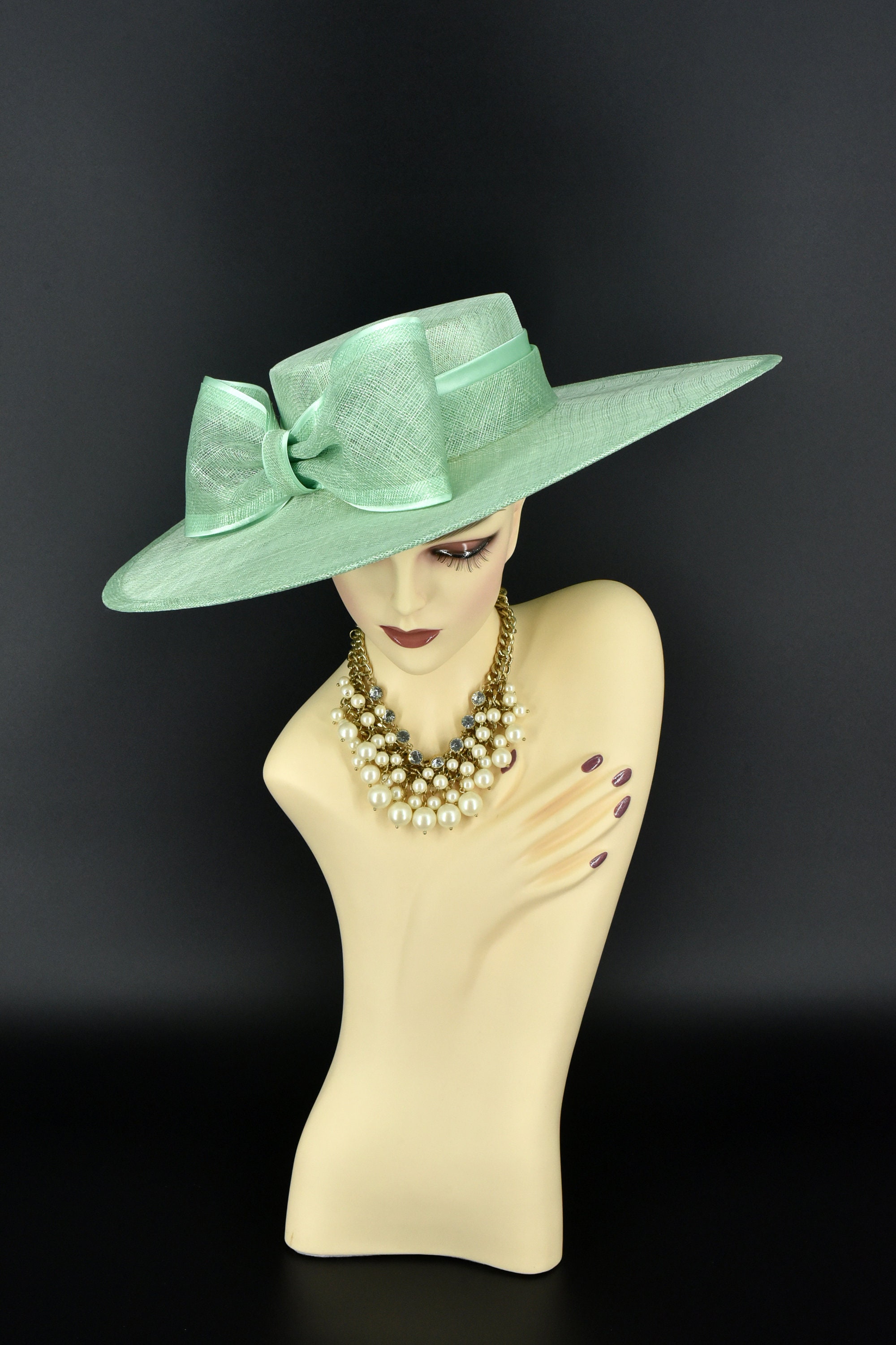 M23155 ( Mint Green ) Wide Flat-brim Sinamay Fascinator Hat  display picture 1