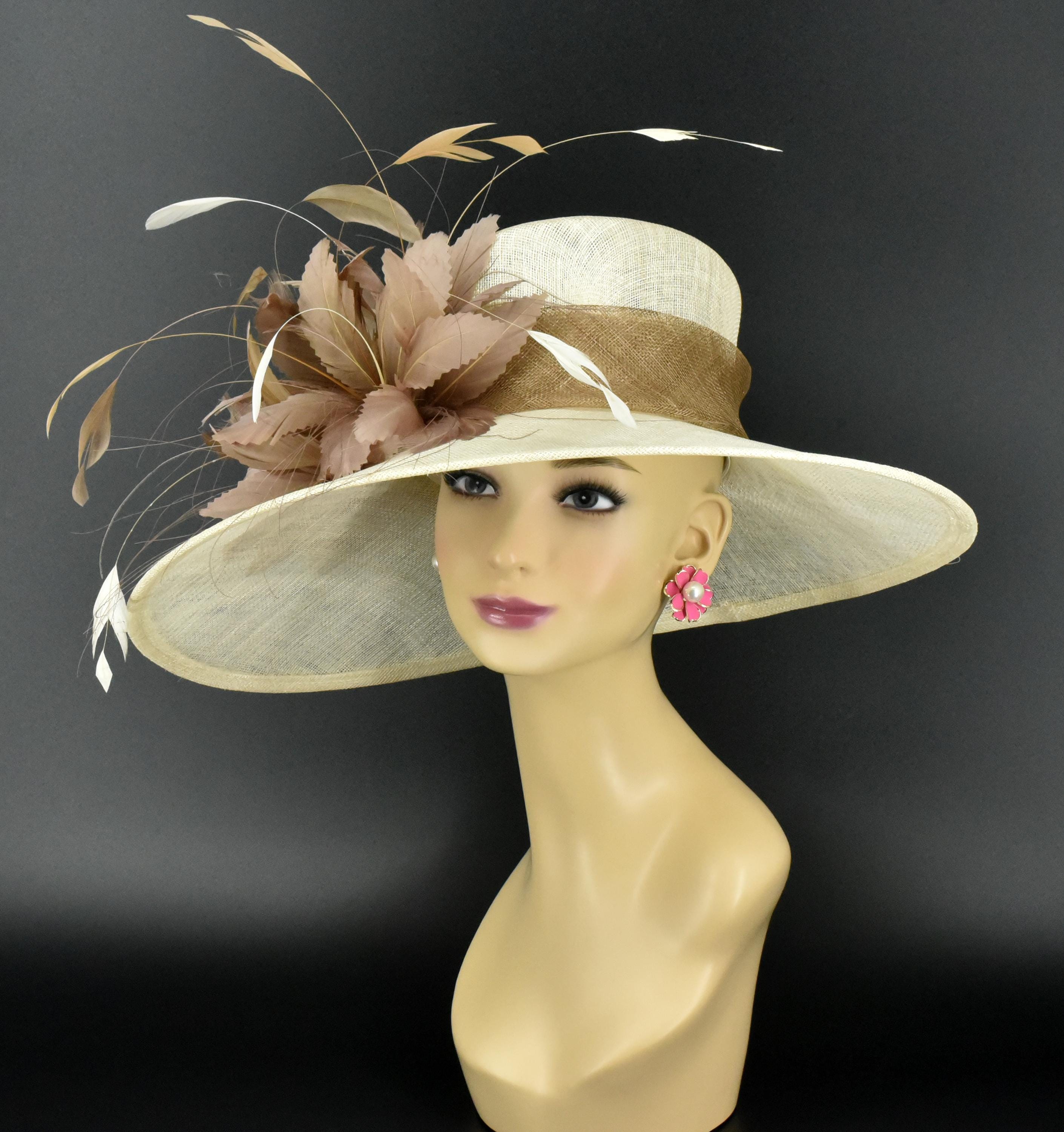 6283 Sinamay Fascinator Top Hat With Feather, Women Feather Tea Party Horse il_fullxfull.7690614614_35i6.jpg main image 3