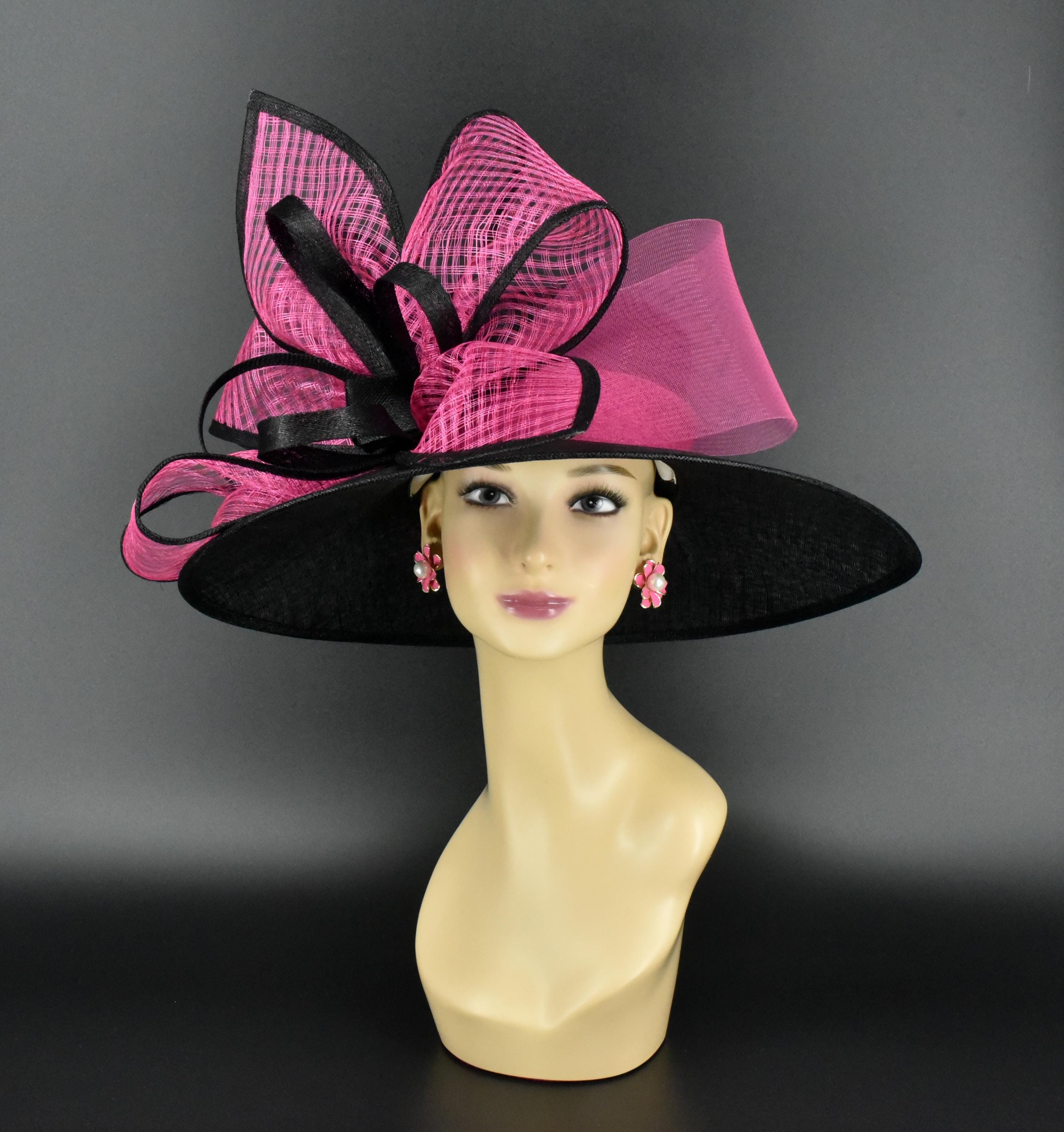 M22021( Black/hot Pink ) Kentucky Derby Hat, Wedding Hat  display picture 3