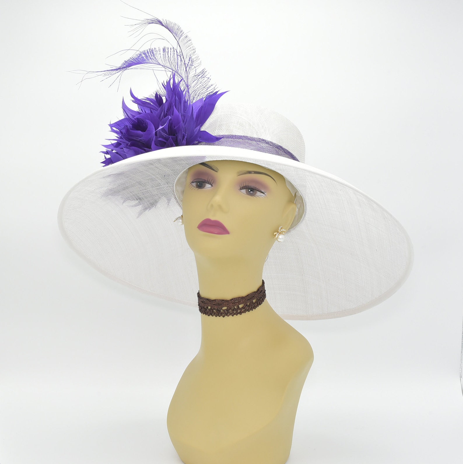 SD White/Dark Purple Kentucky Derby Hat Church Hat Wedding Etsy