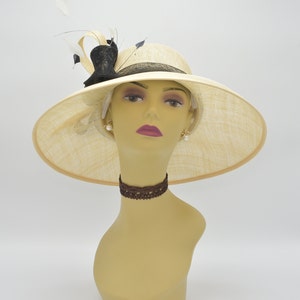 M100(Natural/Beige/Black) Audrey Hepburn Style Dome Hat Medium Brim Sinamay Hat