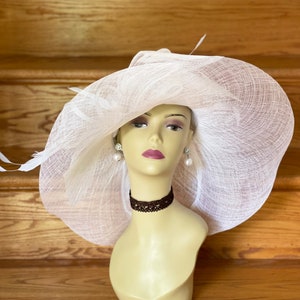 M918 ( Off-White )Kentucky Derby hat, Church hat, Wedding hat, Tea Party hat Jumbo Feather Flower Floopy Wide Brim Woman Sinamay Dress Hat