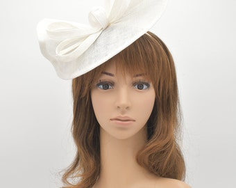 M813 ( White ) Kentucky Derby, Wedding, Easter, Tea Party, Royal Ascot Sinamay Headband Fascinator Cocktail