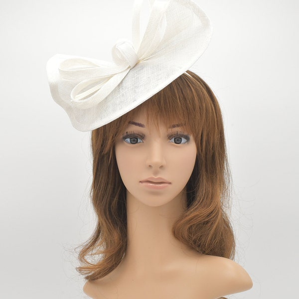 M813 ( Soft White ) Kentucky Derby, Wedding, Easter, Tea Party, Royal Ascot Sinamay Headband Fascinator Cocktail