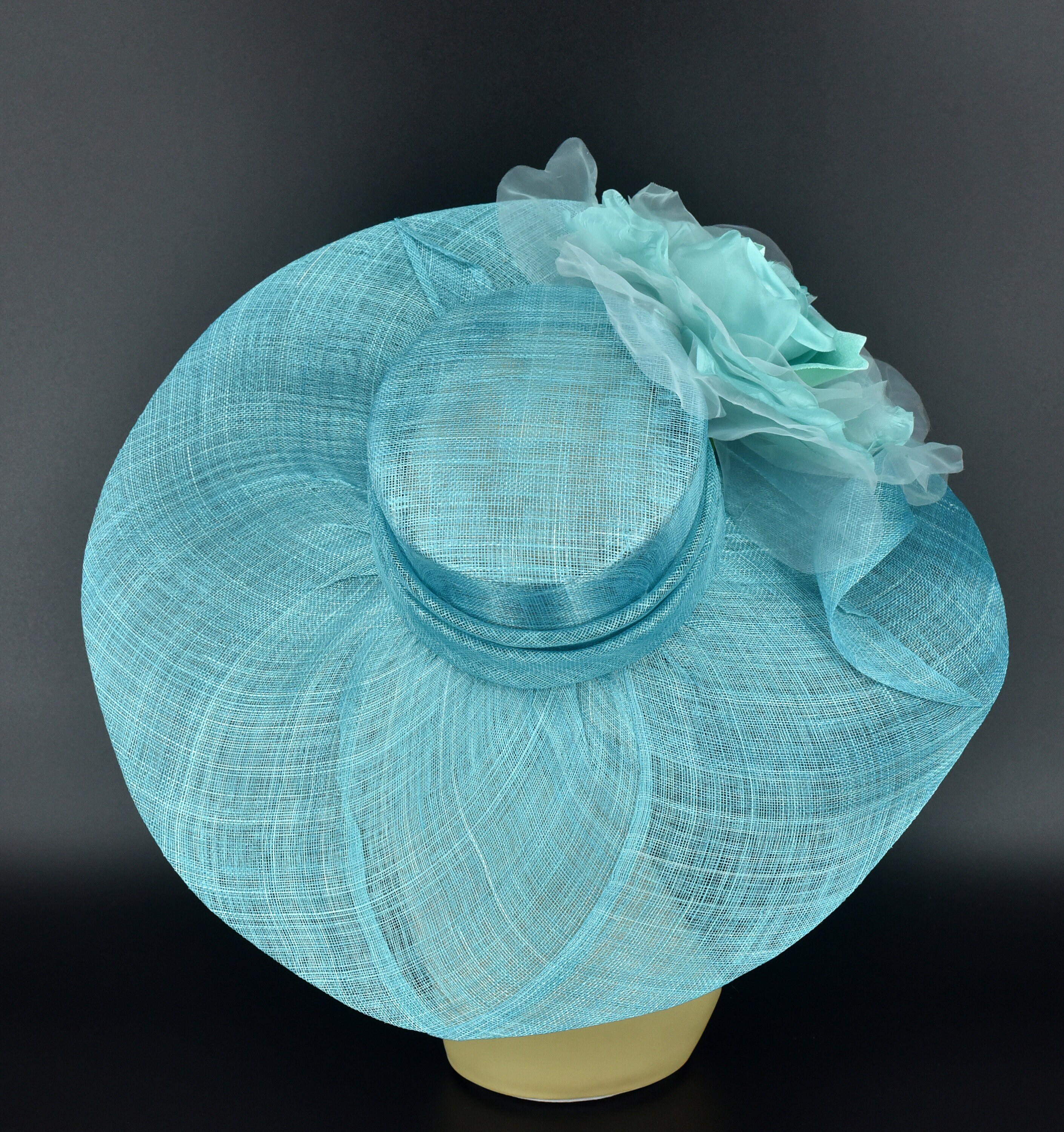 Giovannio NY Turquoise Kentucky Derby Hat Wide Brim Floral Church Pink Womens Church Derby Fascinator Hat Pearl Trim Large Bow  main image 4
