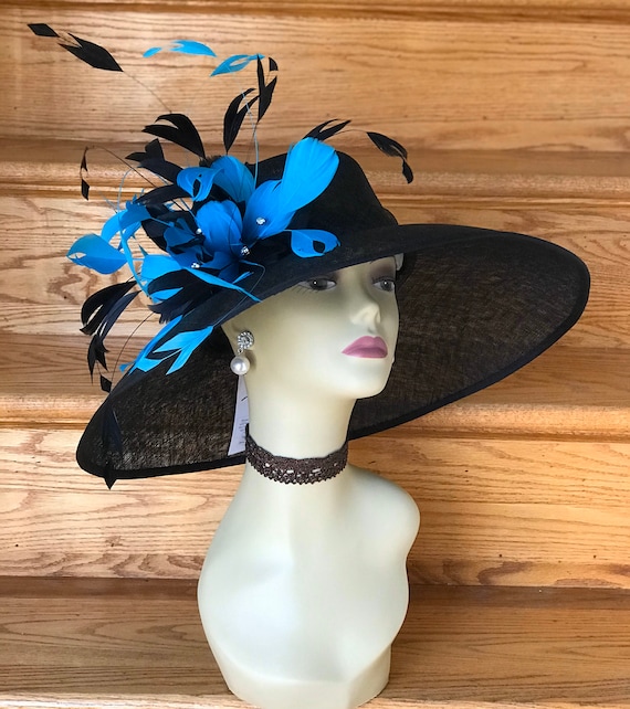 SD02( Black/turquoise/blue )kentucky Derby Hat, Church Hat  display picture 1