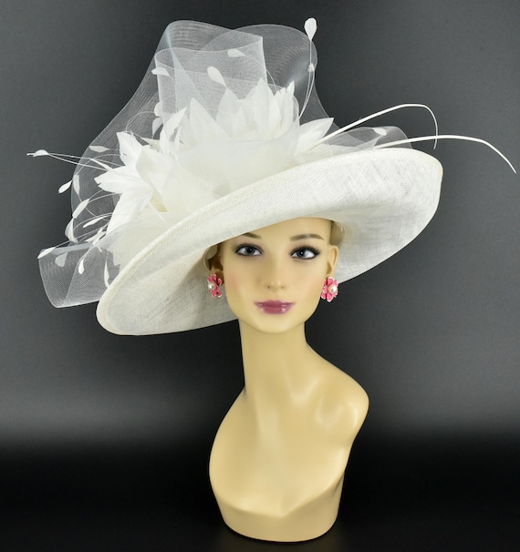 M2445( White Hat ) Kentucky Derby Hat, Wedding Hat, Easter 